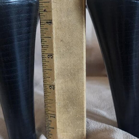 Michael Kors Black Leather T Strap Gold Zipper Platform Sandal Heels Sz 8M - Picture 8 of 13